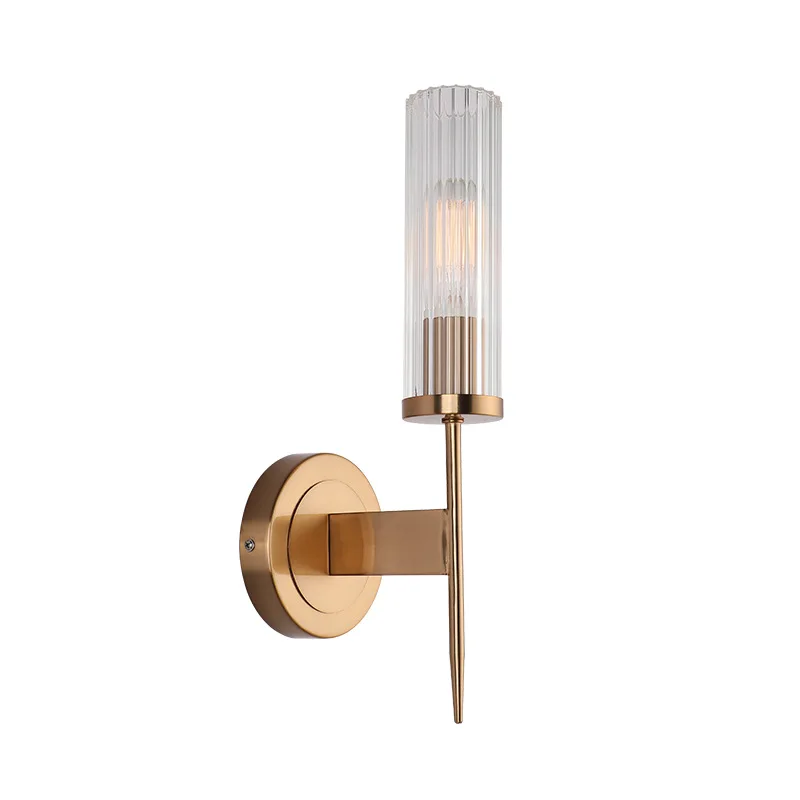 Contemporary 1-Light Bronze Brass Gold Metal And Rubbed Glass Tube Wall Sconce For Living Room Hallway Bedside Lighting Fixture