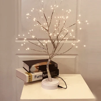 

USB Powered Greeting Tree Light Touch Bedside Table Lamp Copper Wire String Lights LED Lamp For Home Holiday Christmas Decor