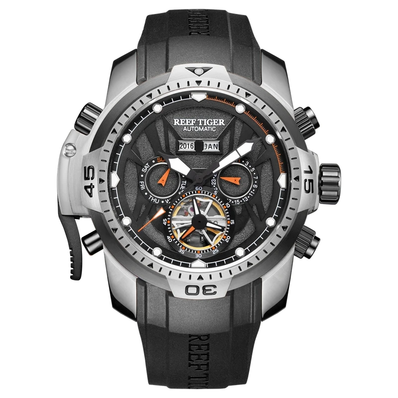 Спортивные часы Reef Tiger/RT, сложный циферблат с месяцем года, вечный календарь, большой стальной чехол, часы Relogio Masculino RGA3532