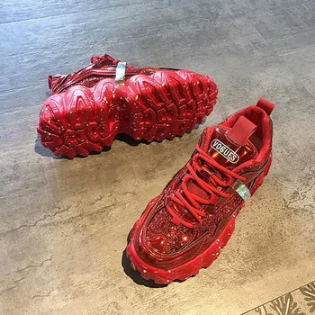 

Sneakers Women Running Shoes 2020 Fashion Sequined Cloth Bling Breathable Round Toe Leisure Chunky Women Shoes Tenis Feminino