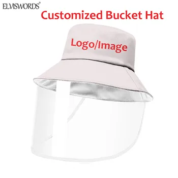 

ELVISWORDS 2020 New Fashion 3D Customize Design Print Bucket Hat Fisherman Cap Detachable With Clear Facial Mask Anti Droplets