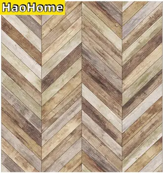 

HaoHome 3m Handpainting Peel and Stick Wallpaper Herringbone Wood Panel Self-Adhesive Prepasted Wallpaper Wall Mural