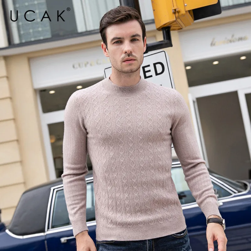 Great Value UCAK Brand Pure Merino Wool Sweater Men Casual Striped Pull Homme O-Neck Pullover Men Autumn Winter Warm Cashmere Sweaters U3097