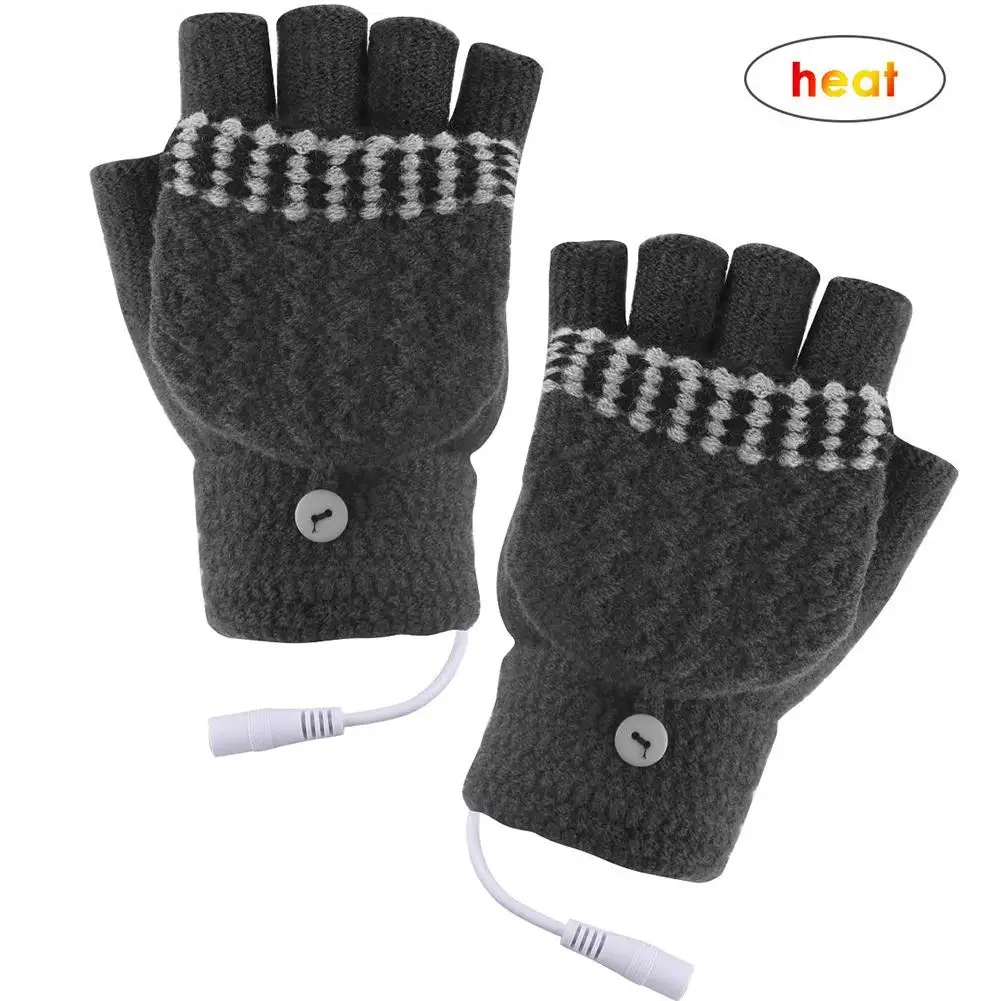 Mens Womens USB Heated Gloves Mitten USB Hand Warmers Winter Warm Full Finger and Half Fingerless Warm Hand Laptop USB Heating Gloves