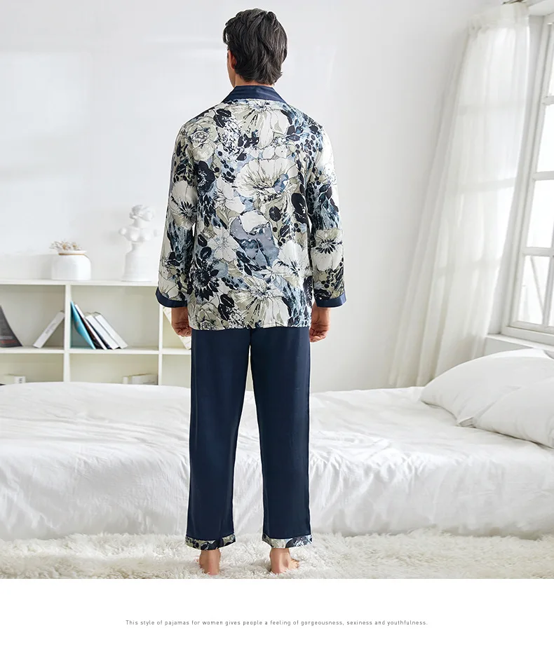 CAVME, пижамные комплекты из чистого шелка для мужчин, 2 штуки, длинные штаны, одежда для сна, домашняя одежда для мужчин, роскошный подарок для отца размера плюс