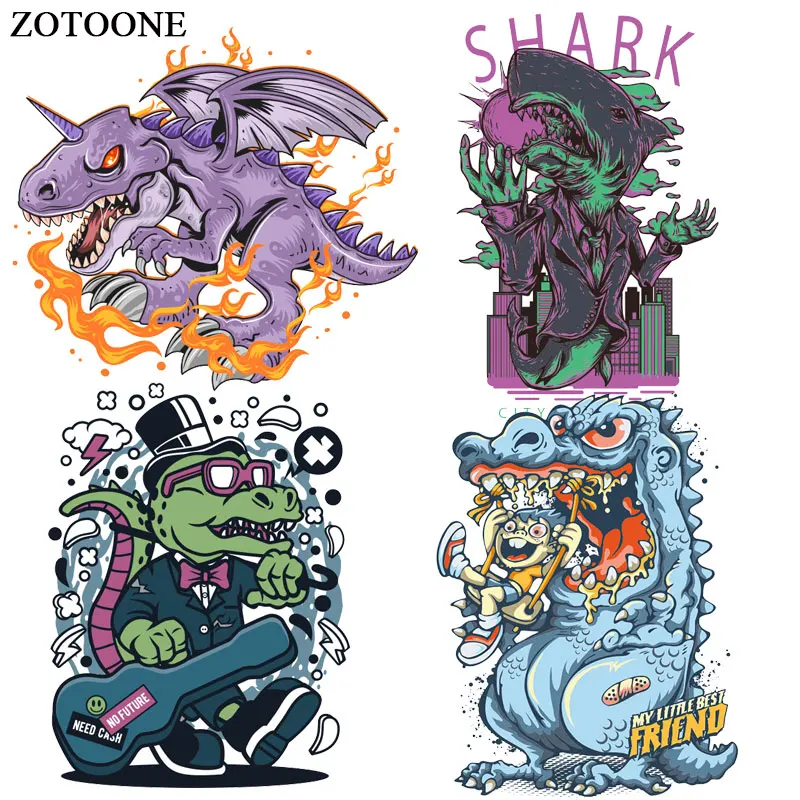 

ZOTOONE Cool Dinosaur Patch for Kids Iron on Cartoon Heat Transfers Stickers for Clothing Applications DIY T-shirt Appliques E