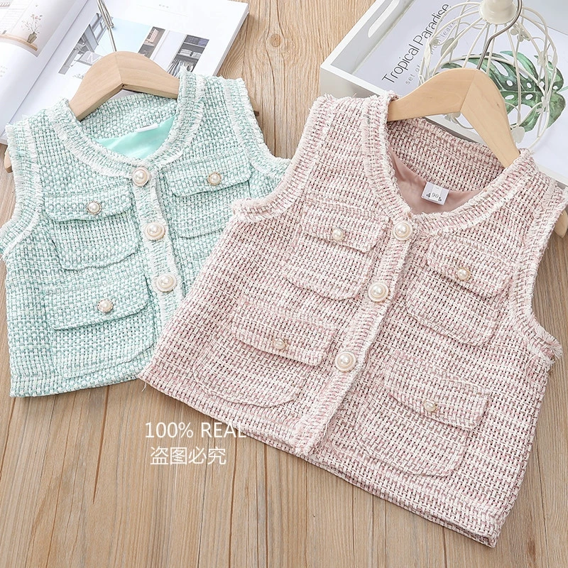 

2019 Autumn Korean Girls Solid Color Vest Children Loose Small Incense Single-Breasted Jacket Coat Tide