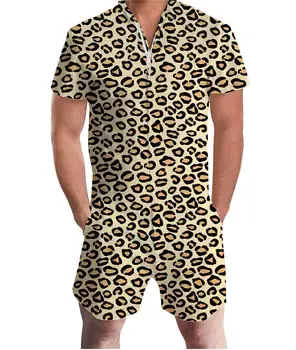

OLOEY 2019 Fashion Men Rompers Short Sleeve US Flag Beach Male Fit Jumpsuit Cool Cargo Short Single Breasted Tops Trousers