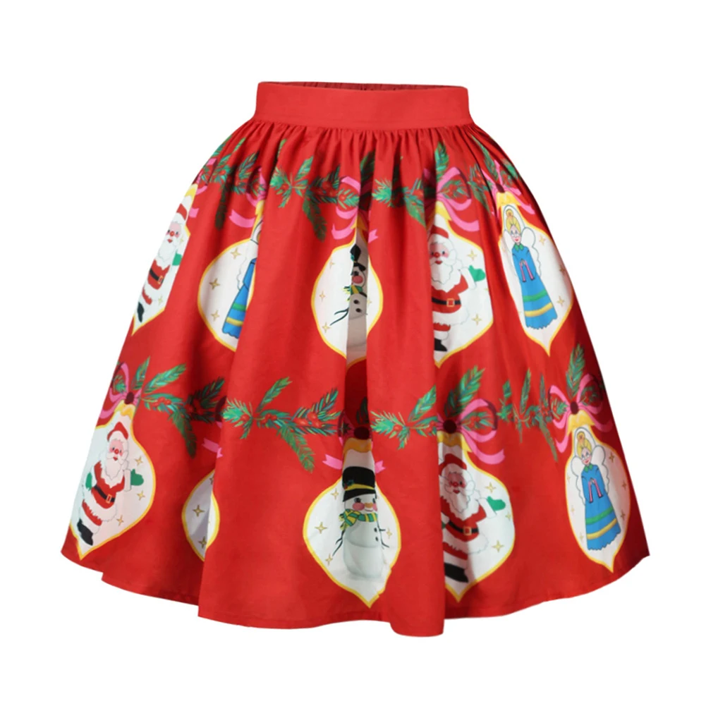 Женская короткая юбка с высокой талией, Рождественская юбка с принтом Санта Клауса, оленя, расклешонное плиссированная юбка - Цвет: Красный