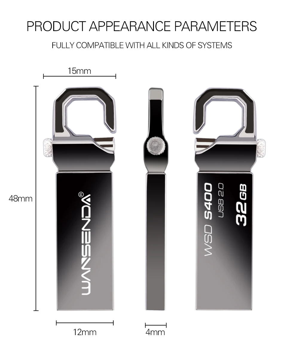 WANSENDA Keychain USB Flash Drive 64GB Metal Pen Drive 32GB 16GB 8GB 4GB Pendrive USB Memory Stick Waterproof Flash Drive usb flash drives