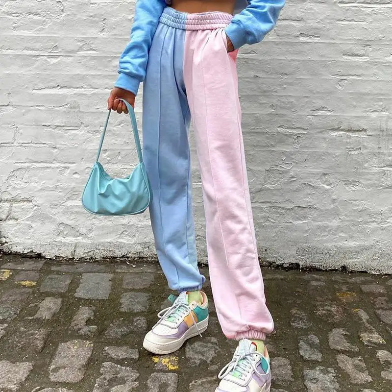

Color block casual pants 2020 summer temperament women's fashion casual high-waist straight-leg pants