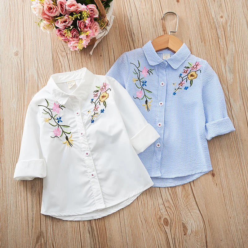 Blusa de manga larga para pequeñas, con bordado flores, Tops de verano y primavera|Blusas y camisas| - AliExpress