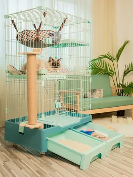 

Cat Cage Home Cat Villa Super Large Cattery Pet Cat Indoor with Toilet Three-Layer Cat Litter Pot Cat House
