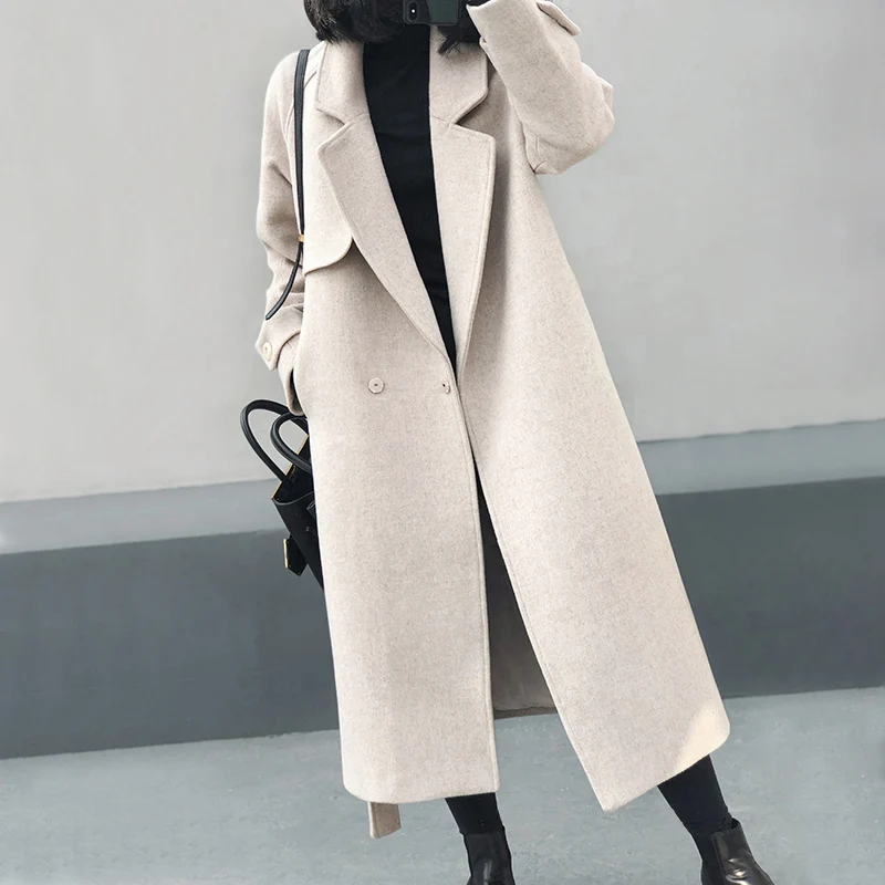 

Winter Alpaca Coat Women Cashmere Wool Coats With Belt High Quality Camel