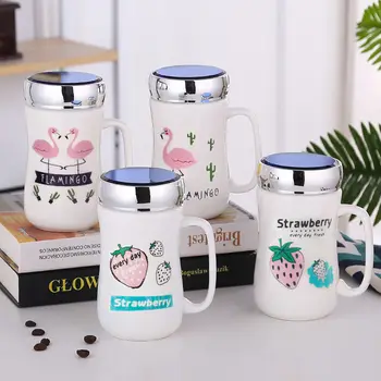 

Coffee Cup Mug Ceramic Cup with Mirror Cover Cute Coffee Cup Student Home Large Capacity Mug Stainless Steel Cup Stainless
