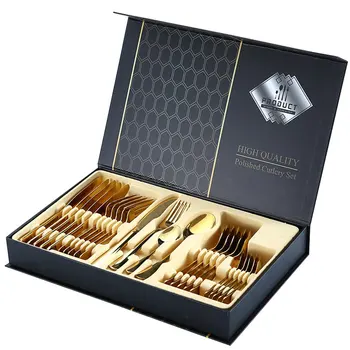 

24pcs/set 304 Stainless Steel Tableware Set Fork Spoon Knife Kitchen Cutlery Set Mirror Outdoor Dinnerware Dinner Set