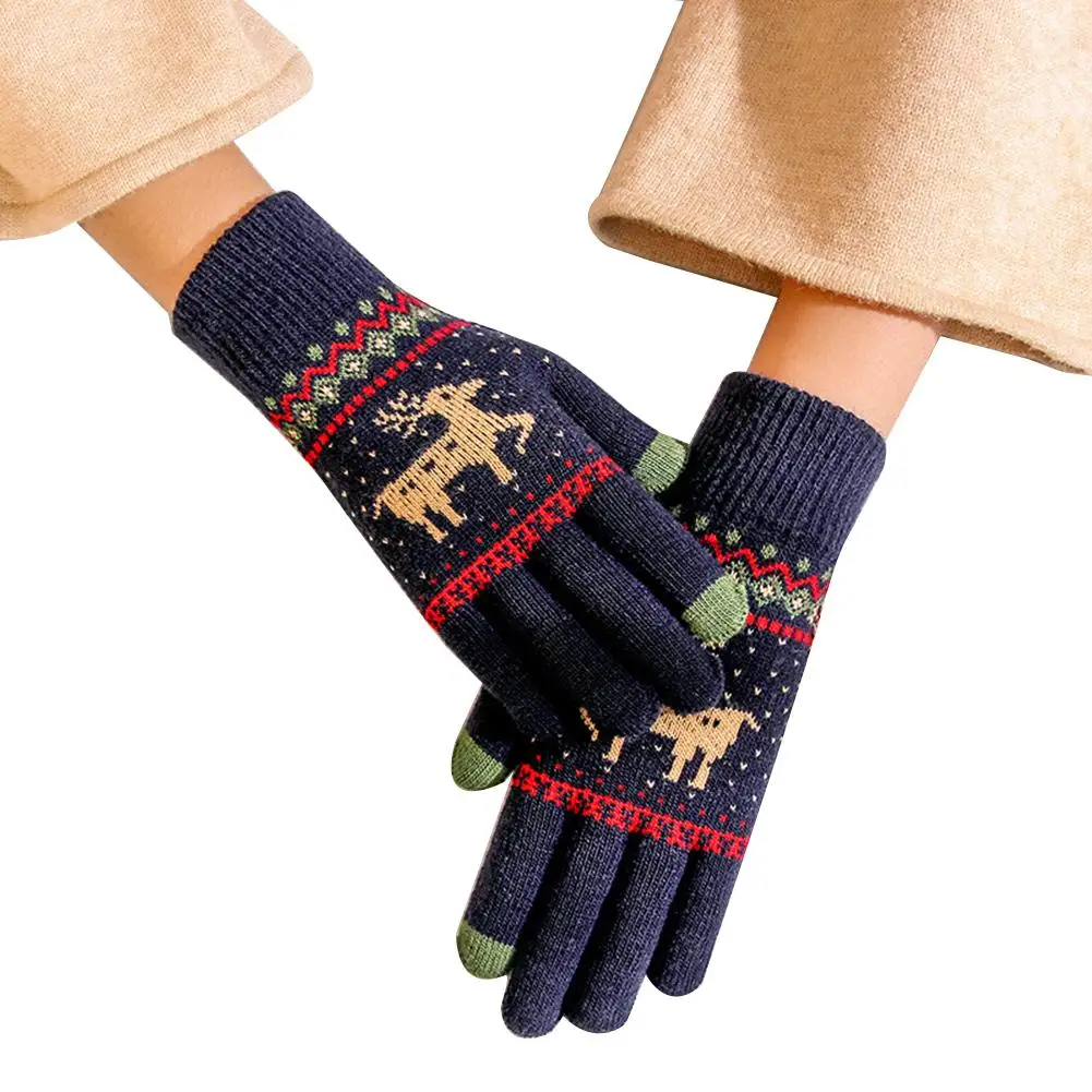 Vintage christmas deer knitted gloves women thicken touch screen gloves winter warm snow Elk full finger mittens christmas gift