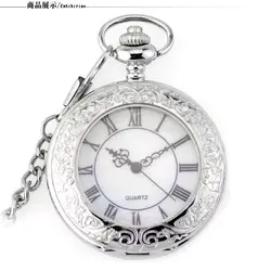 Модный винтажный крутой серебряный сплав Кварцевый кармашек для часов часы с цепочкой ожерелье Бесплатная доставка