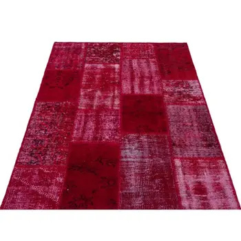 

Handmade Red Vintage Overdyed Patchwork Area Rug 120x180 Cm-3'11''X5'11''