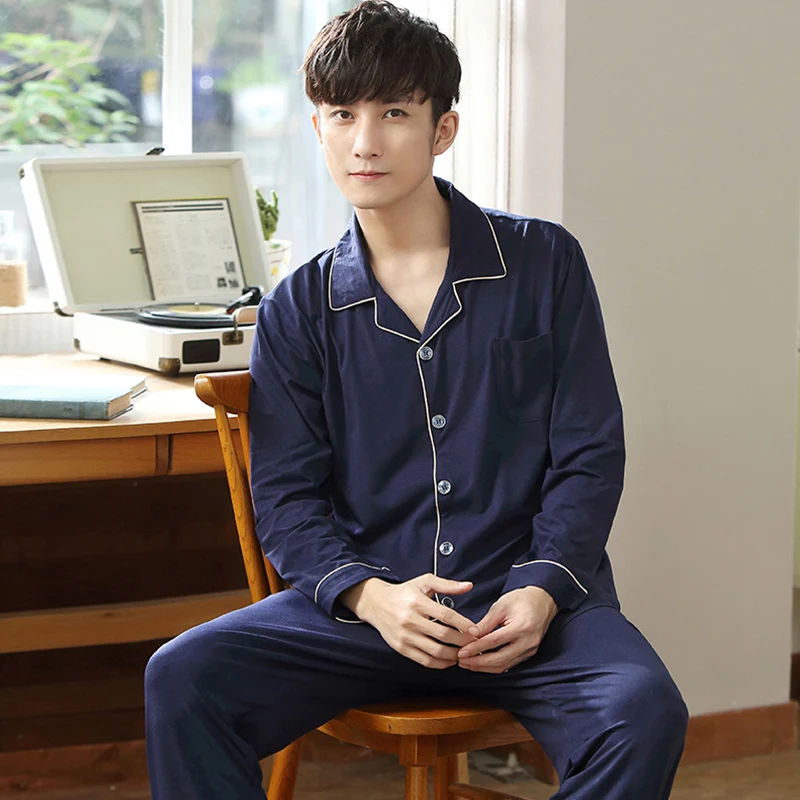 Spring Modal Pajamas Set For Men Long Sleeve Thin Man Sleepwear New Solid Nightwear Homewear For Male Pj Set Soft Pijamas Homme