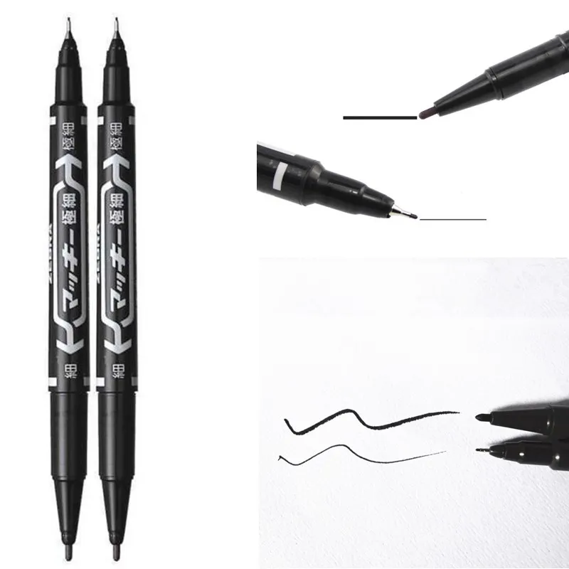 10pcs 블랙 블루 레드 Fineliner 드로잉 듀얼 팁 마커 펜 아티스트 쓰기 마크 CD 유리 학교 사무실 공급 편지지 MP20