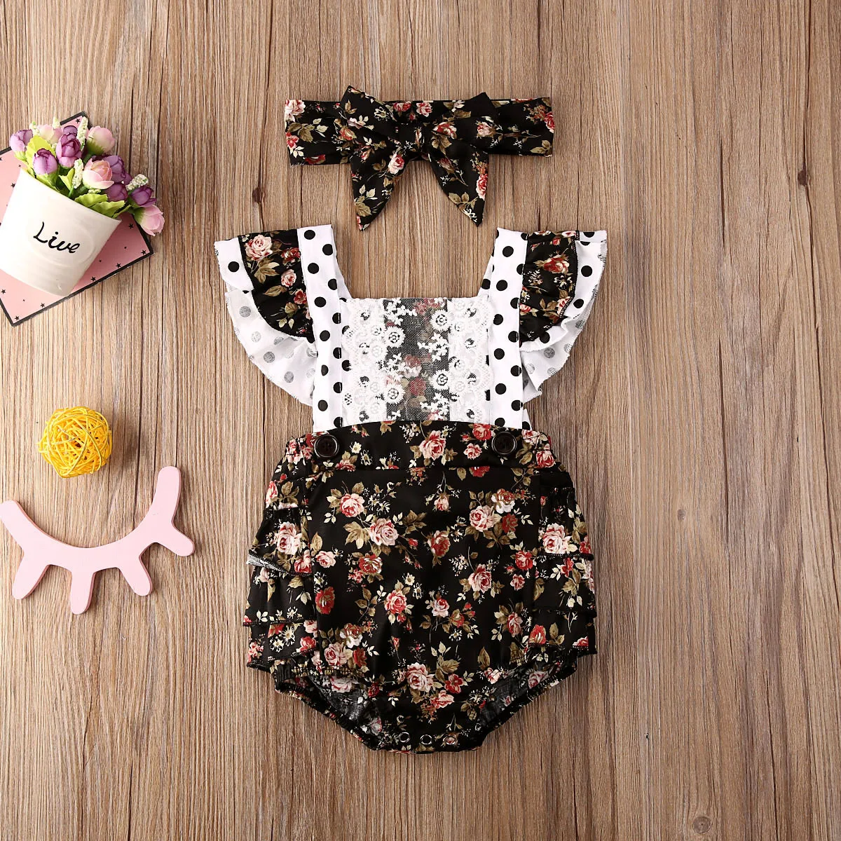 

Pudcoco Newborn Baby Girl Clothes Flower Print Lace Ruffle Sleeveless Romper Jumpsuit Headband 2Pcs Outfits Sunsuit Clothes