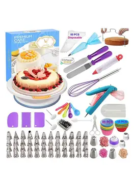 

219PCS Cake Decorating Supplies Kit With Russian Piping Tips Turntable Pastry Bag Baking Tools For Beginners Baking Supplies