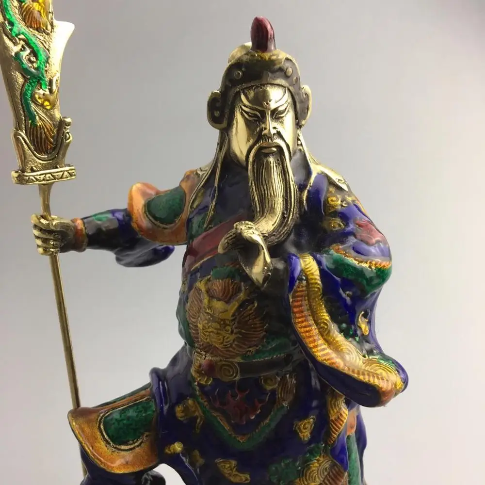 

Ancient pure bronze Guangong pendulum brass painted station mountain vertical knife Guanyu Wucai God Buddha statue craft gifts