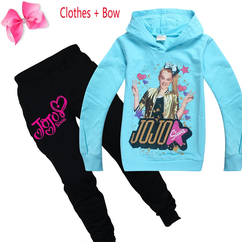 Коллекция года, детский весенне-осенний костюм Jojo Siwa для маленьких девочек, толстовка с капюшоном+ штаны спортивный костюм для школьников, комплект одежды - Цвет: Clothes-Bow
