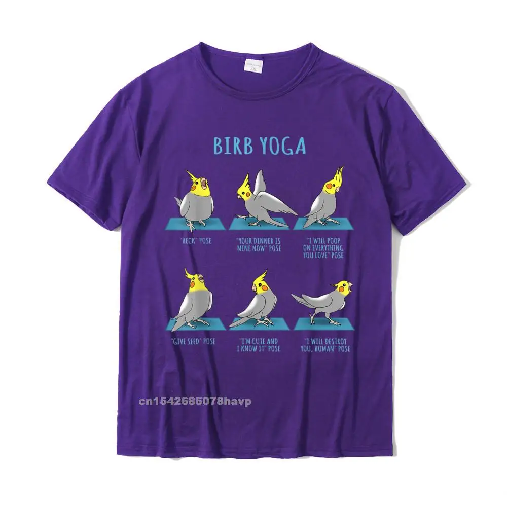 Comics O Neck Tshirts Summer/Autumn Tops Shirts Short Sleeve Cute Pure Cotton Funny Top T-shirts Cool Boy Wholesale Funny Cockatiel Yoga Poses Birb Memes Cute Parrot Doodle T-Shirt__975. purple