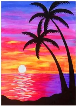 

Sunset Landscape Diamond Mosaic Painting Palm Tree Rhinestone Embroidery Cross Stitch Wall Stickers Crystal Pictures Handcraft