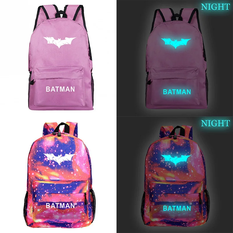 Мультфильм DC супергерой путешествия холст световой Mochila рюкзаки Бэтмен для мужчин подростков ноутбук Мода Sac Dos Bookbag школьный