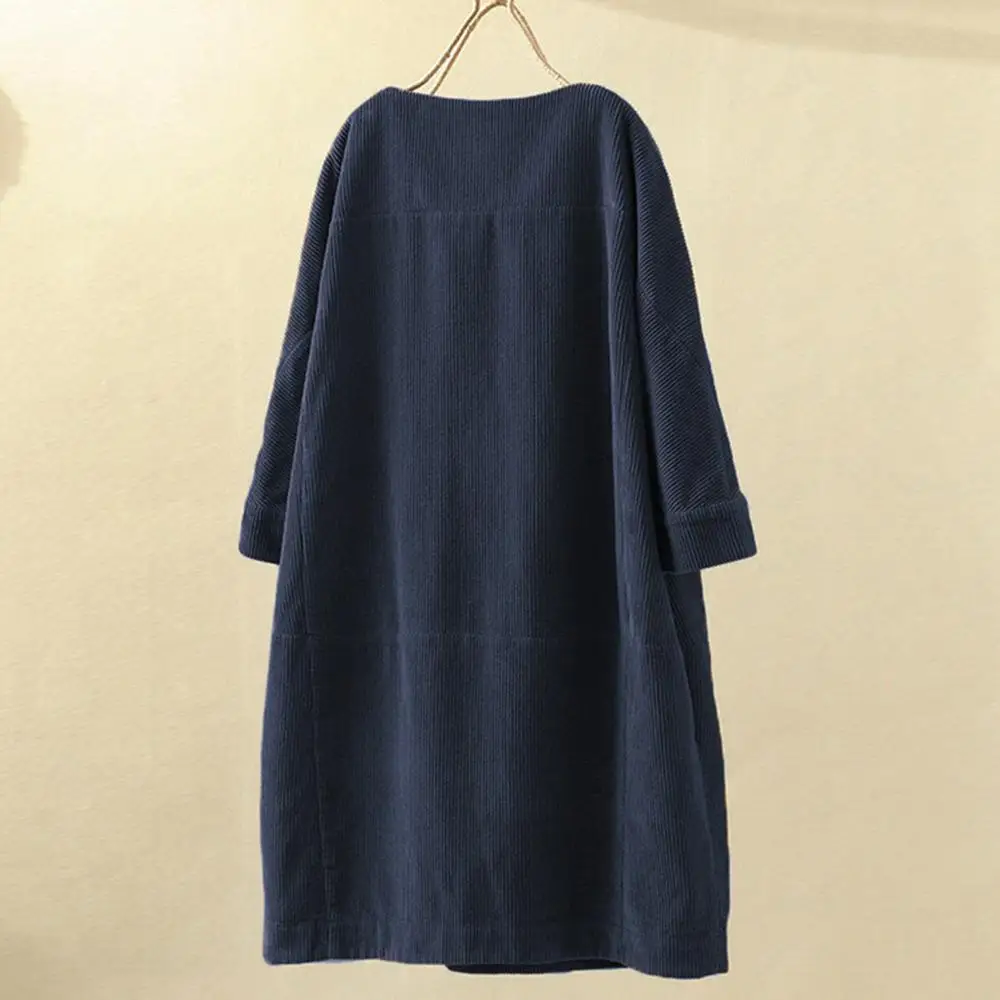 Ceny Wysokiej jakości sukienka sztruksowa damska jesienno zimowa 2019 vintage, z kieszeniami jednolity kolor, długi rękaw luźna sukienka na co dzień