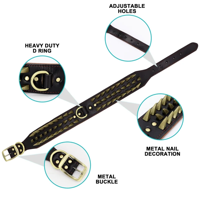 2'' Width Leather Dog Collar Durable For Big Dogs Sharp Spikes Studded Medium Large Dogs Pet Collars For Pitbull German Shepherd 3