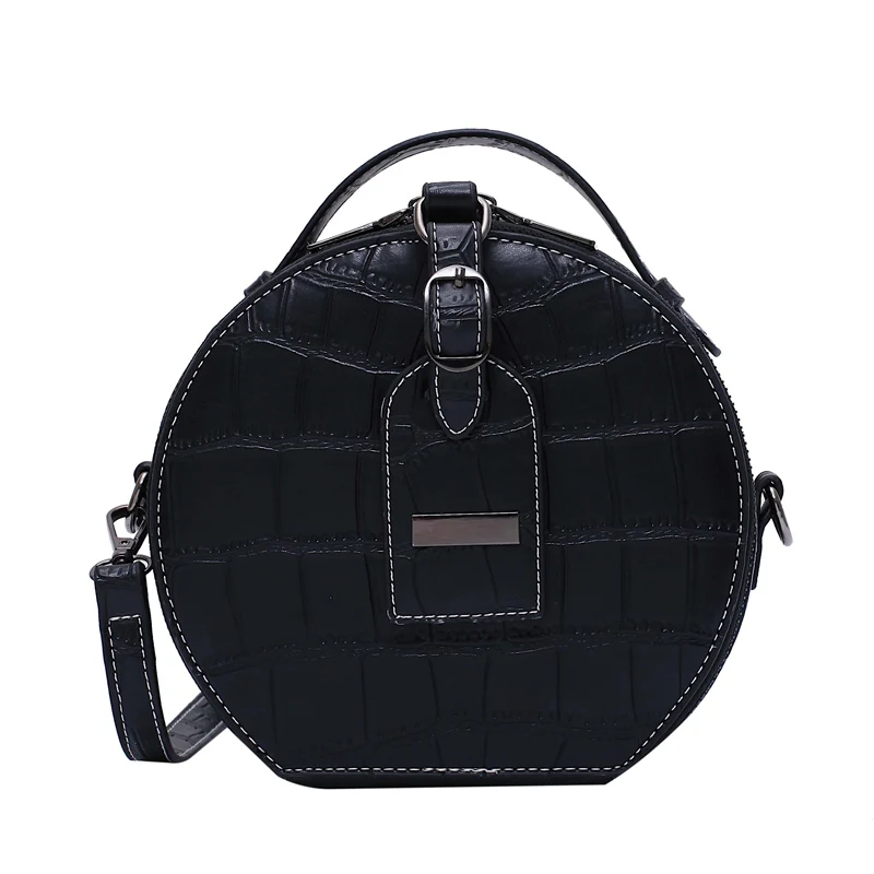 Модная маленькая круглая сумка зима новая сумка через плечо каменный узор маленькая сумочка на плечо на молнии сумка для мобильного телефона - Цвет: Черный