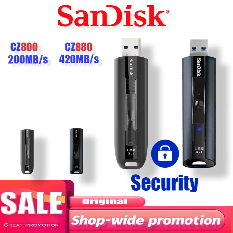 SanDisk EXTREME PRO USB 3.1 Solid State Flash 64G 128GB 256GB   Super fast solid state performance USB3.2 880  flash drive UP TO 128gb usb