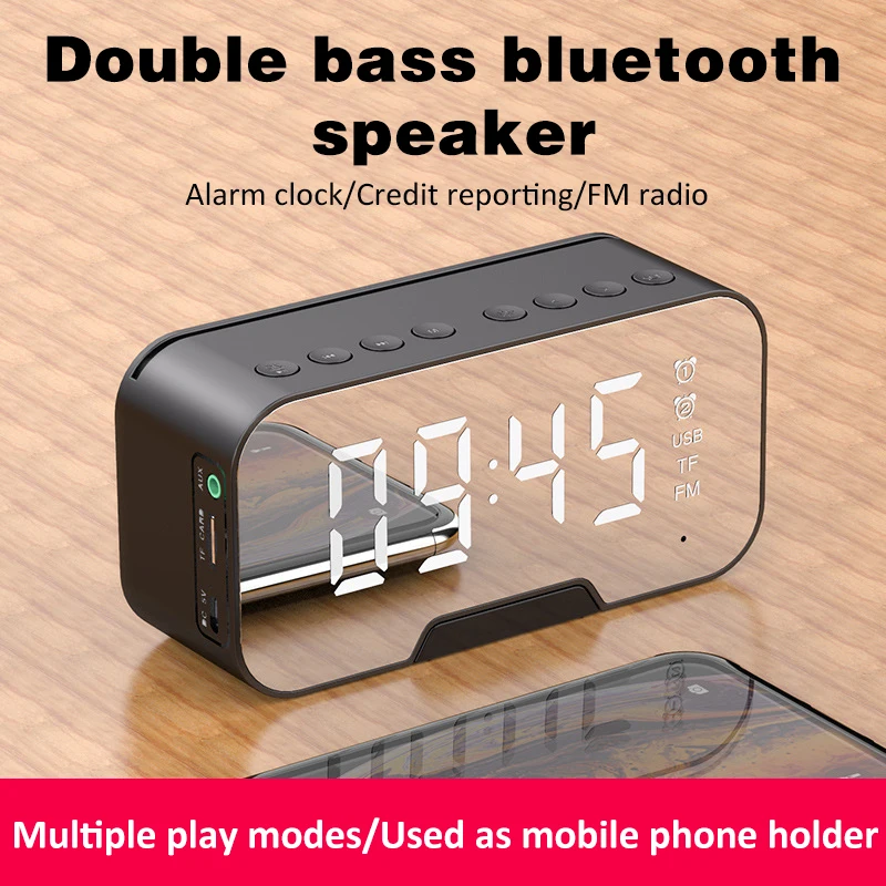 

Mirror Waterproof Bluetooth Speaker with alarm clock Portable Rechargeable Wireless Speakers Soundbar Subwoofer Loudspeaker