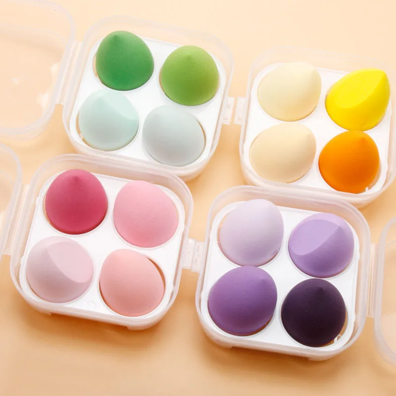 4pcs 메이크업 블렌더 화장품 퍼프 메이크업 스폰지 스토리지 박스 파운데이션..