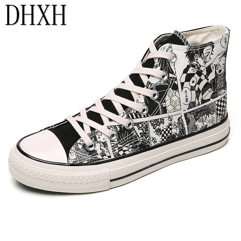 

2020 Hong Kong style ins men's shoes extinction anti-UV discoloration graffiti sneakers Korean students high-top canvas shoes