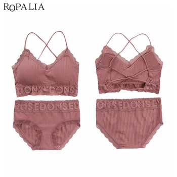 

Women's Seamless Cotton Bra Set Candy Colors Beauty Back Tube Top Sexy Lace Wire Free Breathable Girl Suit Panties Lingerie Sets
