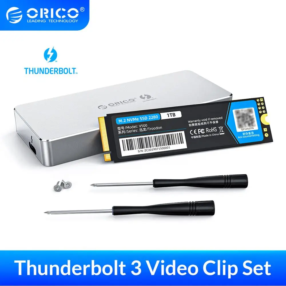 Портативный SSD накопитель ORICO Thunderbolt 3 40 Гбит/с NVME M.2 1 ТБ PSSD алюминиевый Type C с