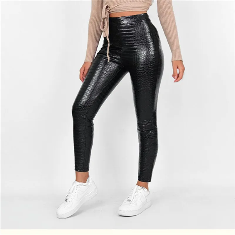 Black Faux Leather Leggings High Waist High Stretch Fashion Pencil Pants Ladies Push Up Warm Winter Leggings 2019 Jeggings