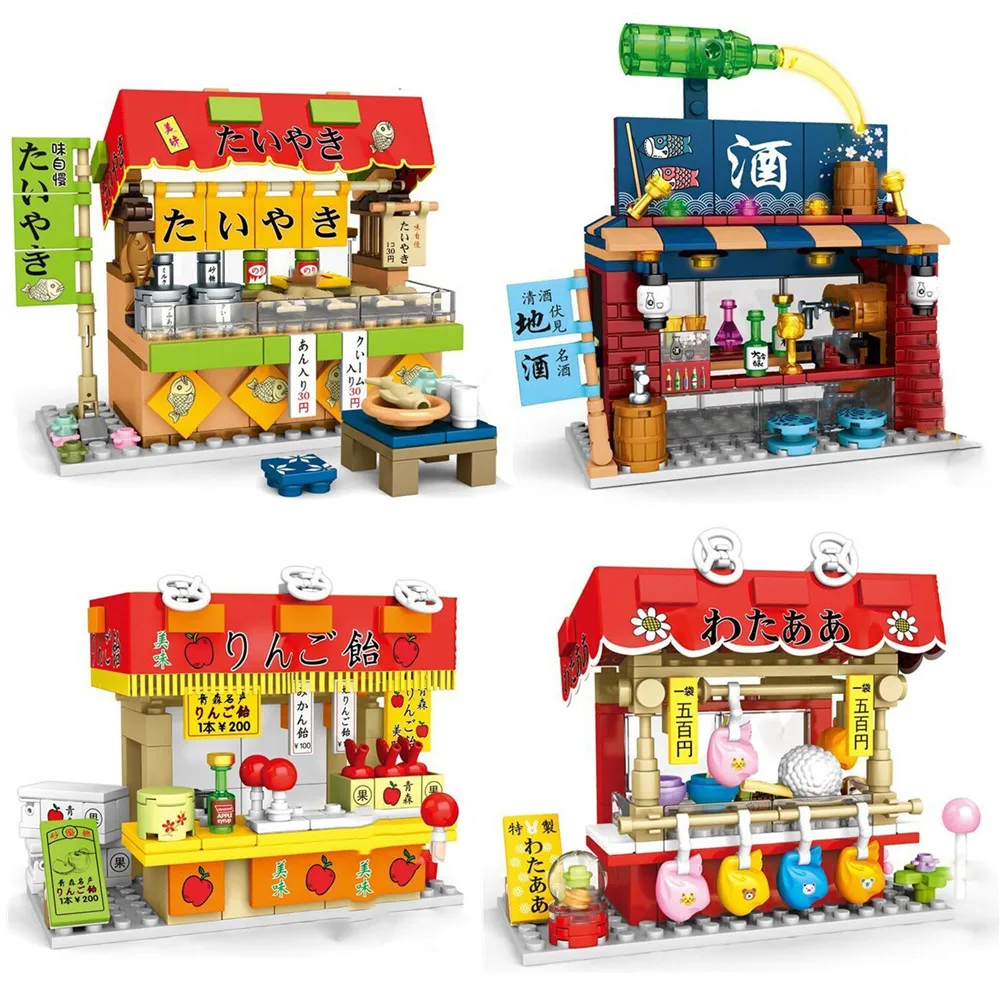 2020 City Japanese Street View Barbecue Shop Sushi Shaved Ice Ramen Museum Building Blocks Bricks Kids Toys | Игрушки и хобби