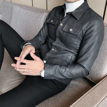 Casual Chaqueta De Cuero Moto Leather Jackets Mens Bomber Jackets PU Man Korea Fashion Slim Fit Single Breasted Leather Jackets