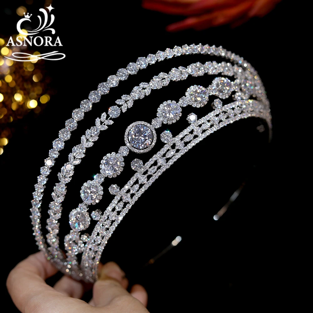 

ASNORA Bridal Wedding Crown Baroque Headdress European Bridal Hair Accessories Queen Crown Wedding Jewelry Cubic Zirconia Tiaras