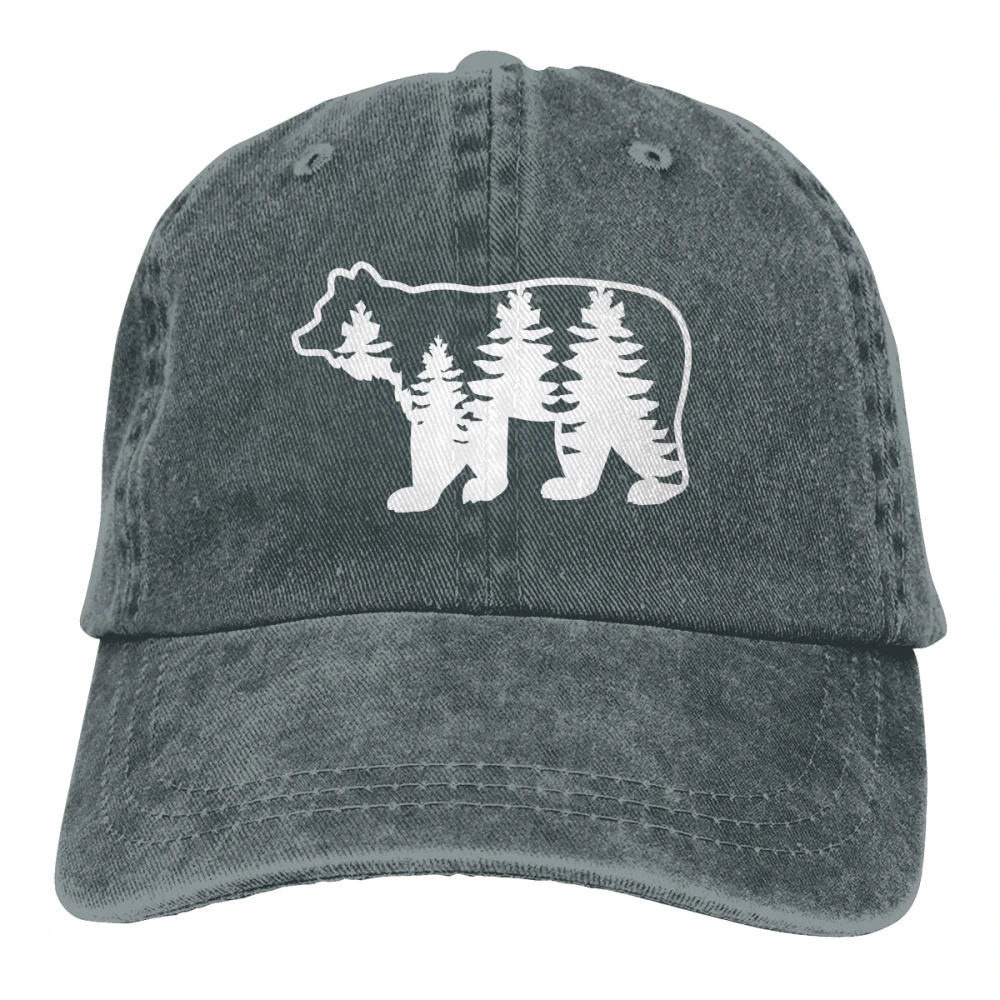 Медведь с соснами Casquette черный унисекс Мужские Женские джинсовые бейсболка с ремешком кепки Регулируемый Гольф папа шляпа