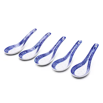 

5Pcs China Chinese Style Ceramic Spoon Children Rice Scoop Spoon Kitchen Tableware Stir Spoon Soup Spoons Blue Dinner For Kids