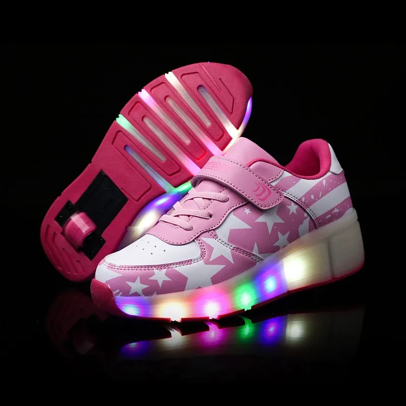 Детские кроссовки со светодиодной подсветкой; Детские светящиеся кроссовки; детская обувь на роликах; обувь со светодиодной подсветкой; кроссовки с колесиками для мальчиков и девочек; Heelies - Цвет: Розовый
