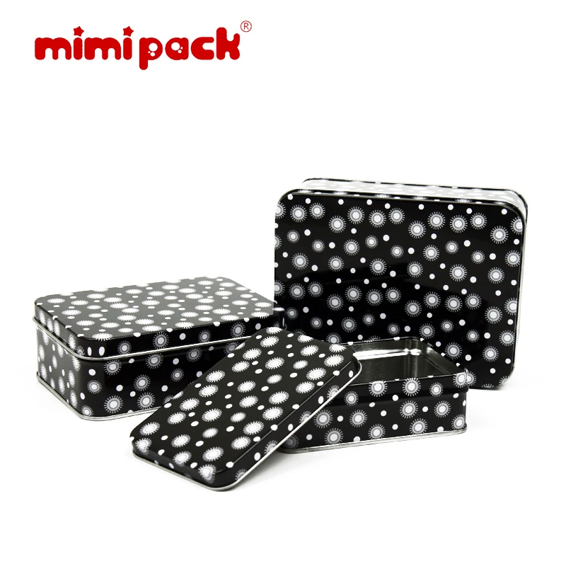 Упаковка из 24 прямоугольных жестяных банок mimipack, 4 узора, шоколадное печенье, пищевая печать, жестяные коробки 107x72x35 мм