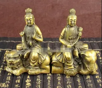 

Pair tibet bronze copper carvings buddhism Guanyin Manjusri & samantabhadra
